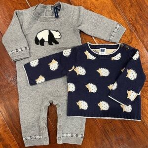 Janie and Jack Gray and Navy Kids Matching Set